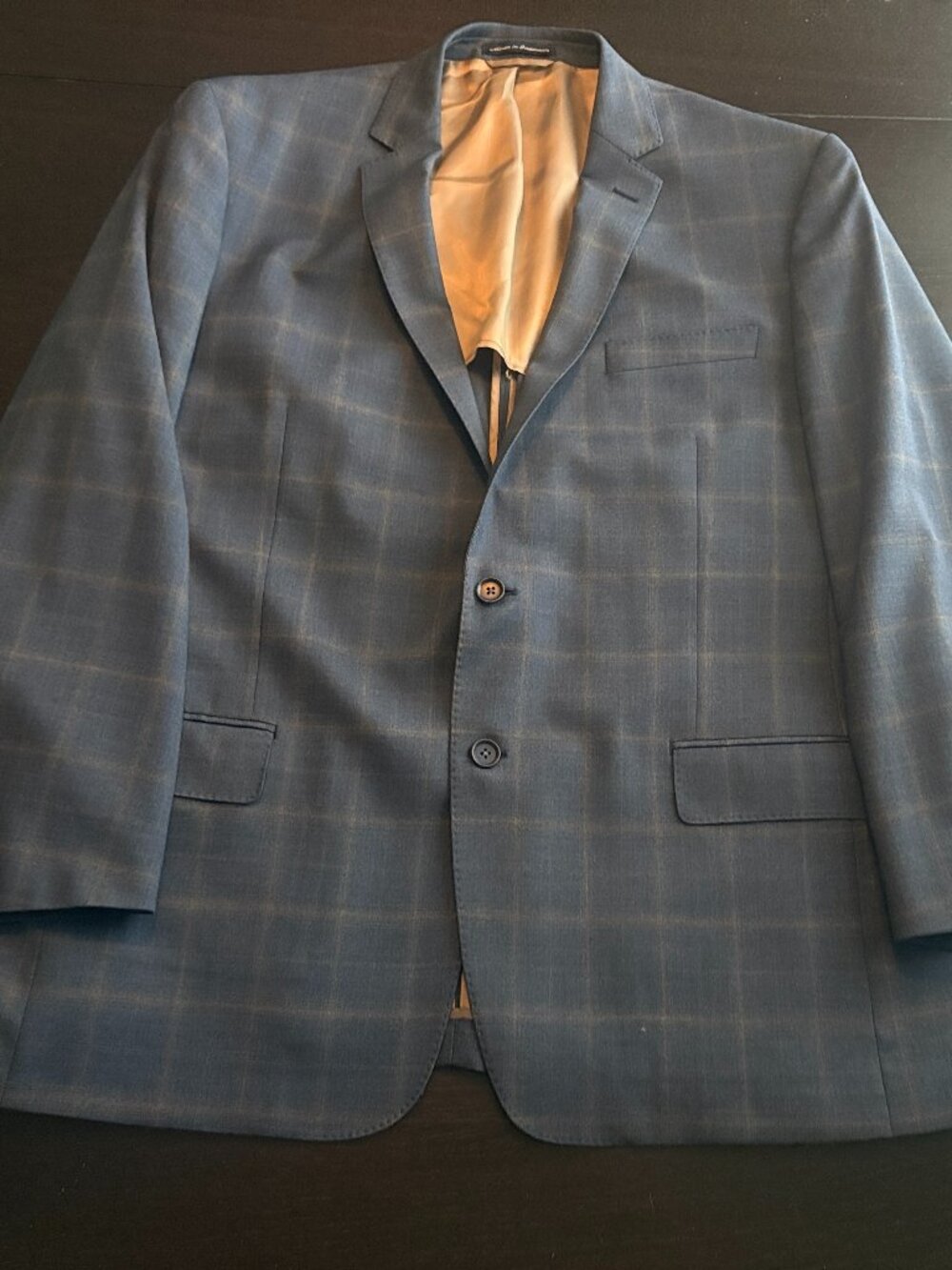 Mens Hart Schaffner Marx Blue Tan  Wool 10 Pocket Sports Coat Blazer Size 48 R